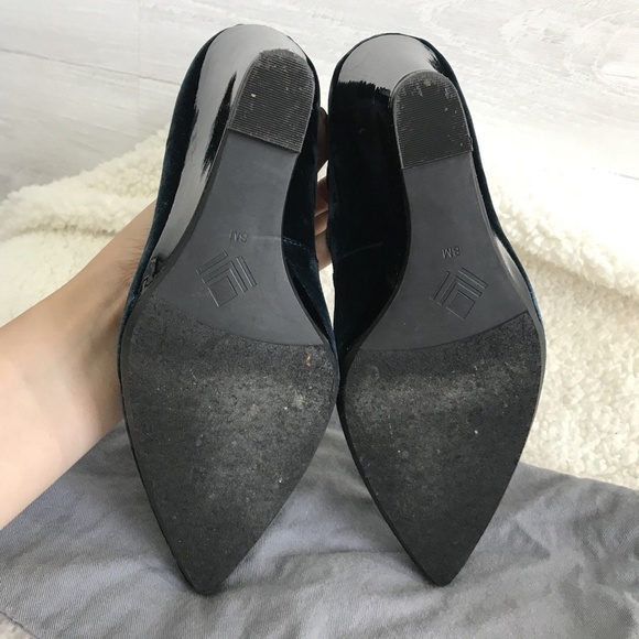 7FAM Peacock Teal Crushed Velvet Patent Wedge Heel - Picture 7 of 8